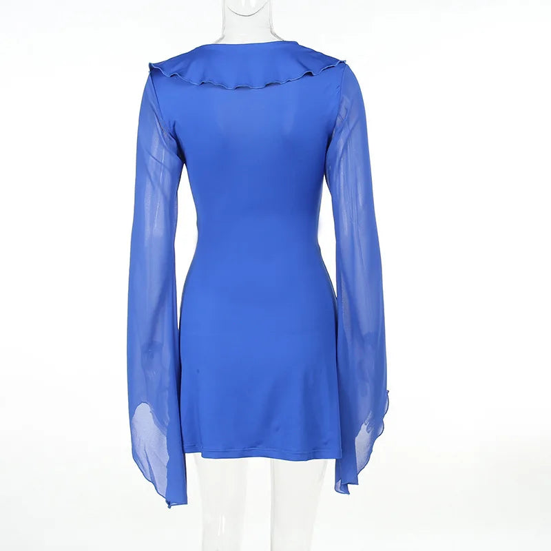 Summer V-Neck Mesh Bandage Mini Dress with Ruffles - Image 28