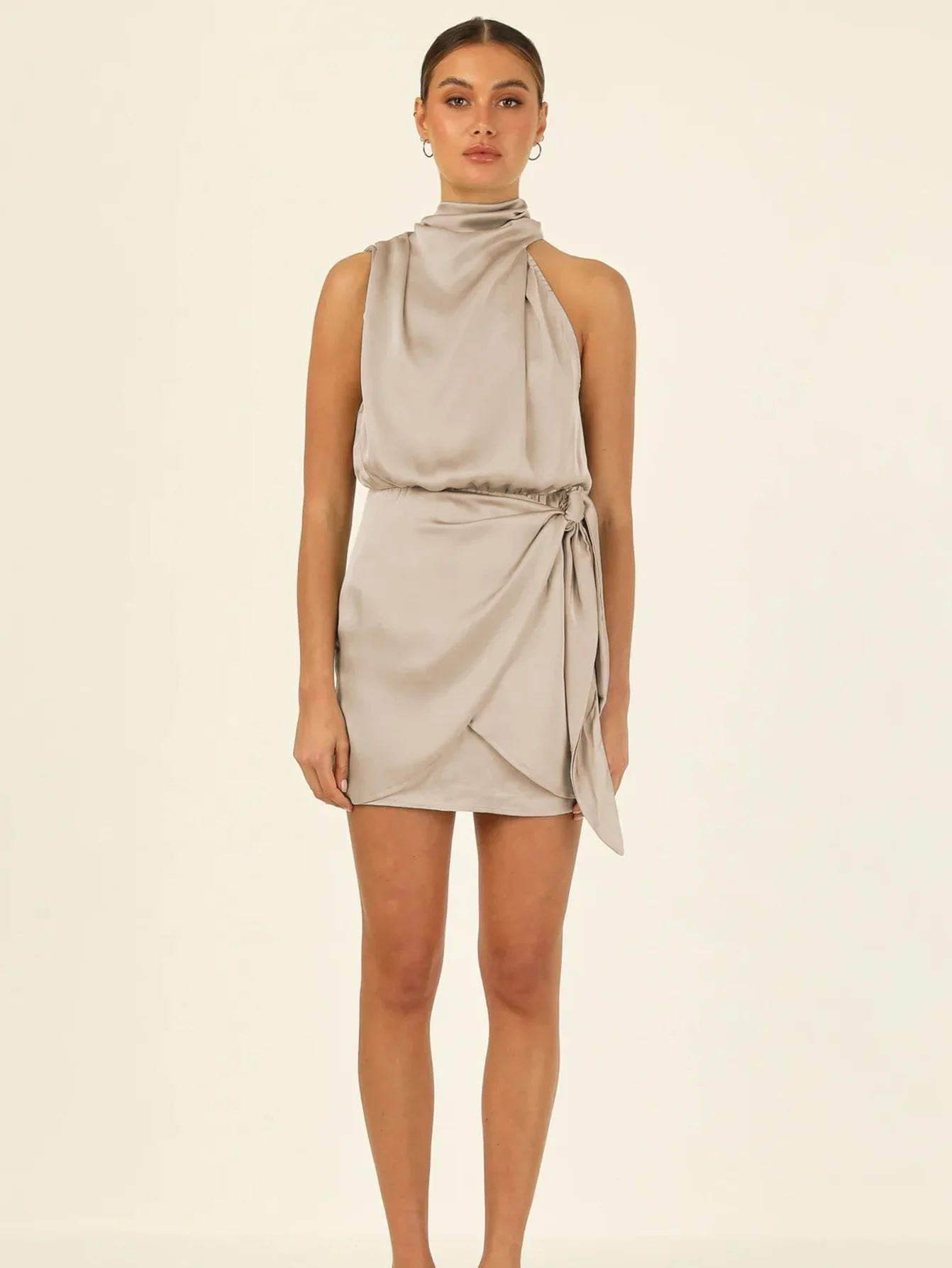 Elegant Sleeveless Lace-Up Satin Summer Dress for Women - Image 18
