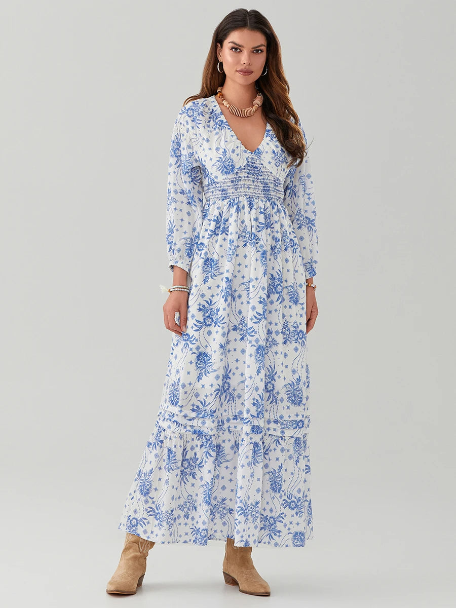 Bohemian Floral Print Flowy Beach Dress for Women - Image 72