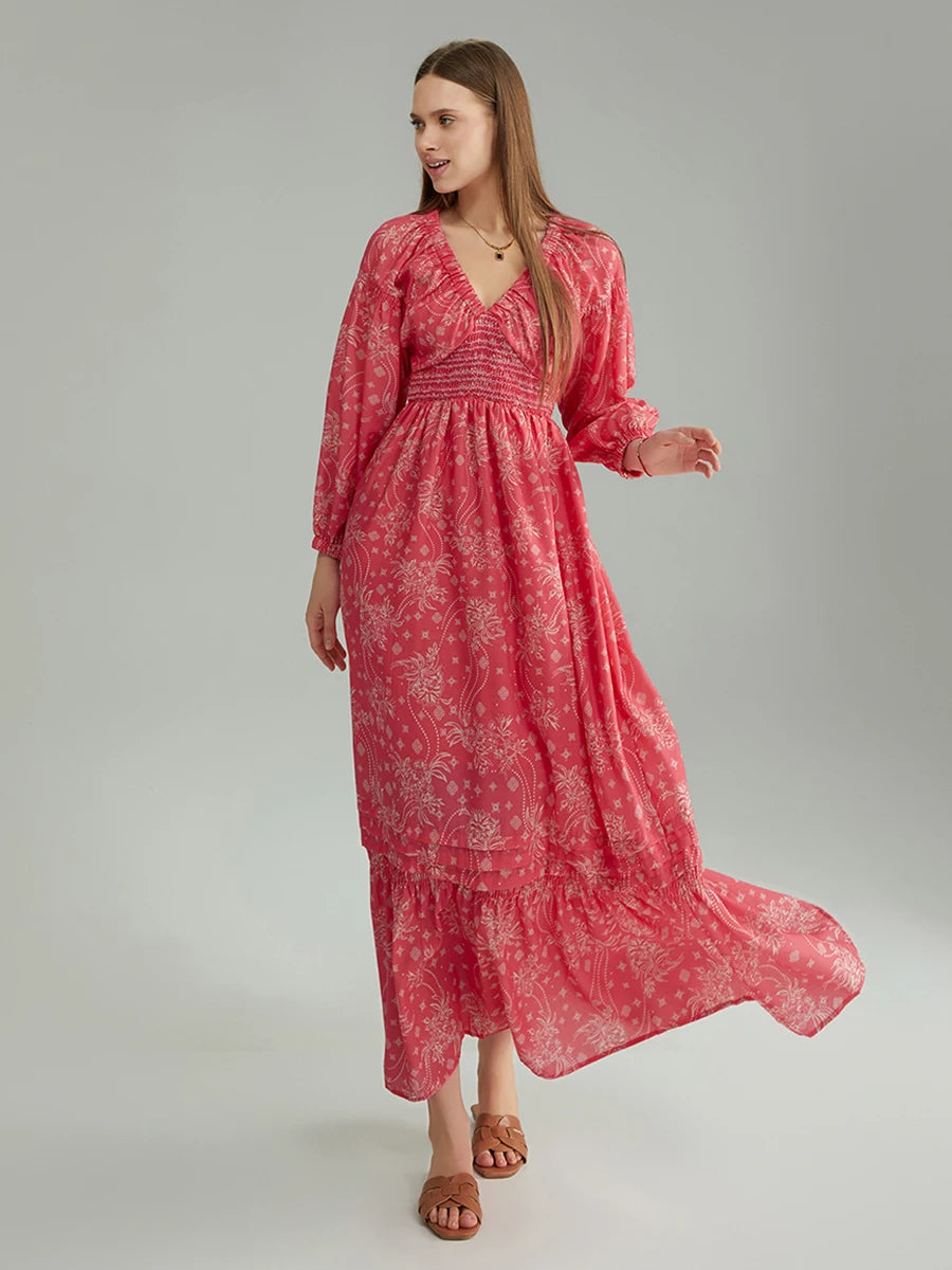 Bohemian Floral Print Flowy Beach Dress for Women - Image 34