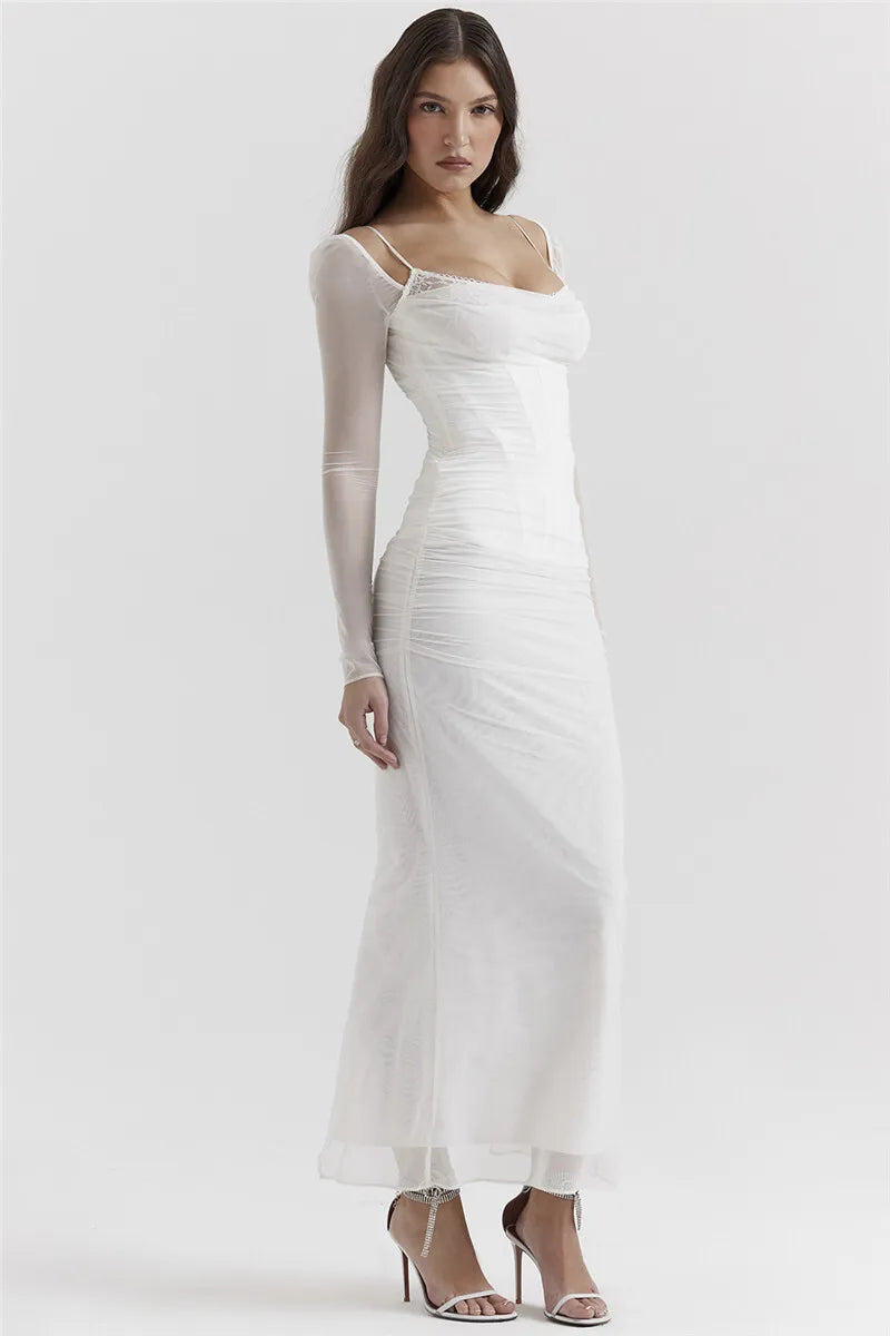 Elegant Sheer Long Sleeve Backless Maxi Dress for Women - Image 21