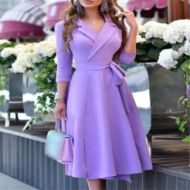 V-Neck Tie Waist Midi Dress - Stylish & Versatile - Image 18