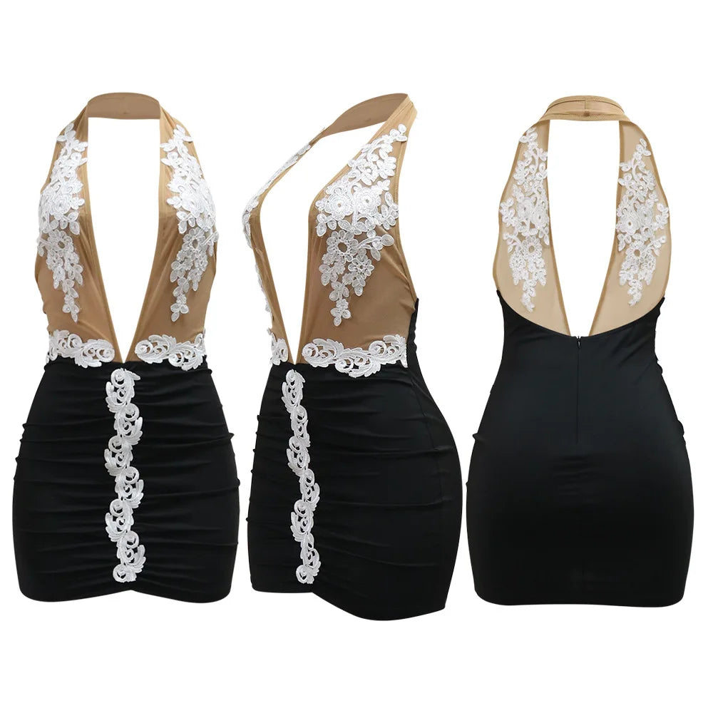 Chic Backless Lace V-Neck Mini Dress for Summer - Image 15