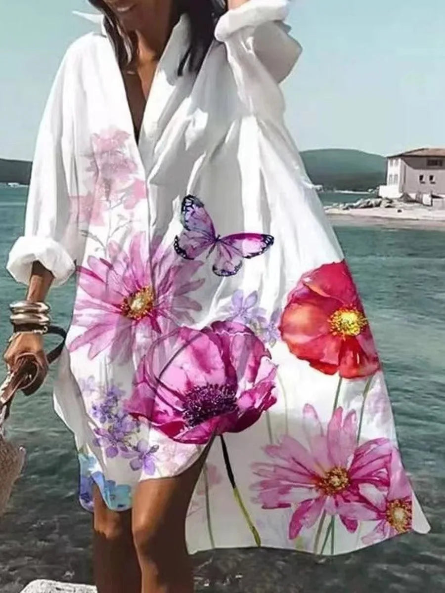 Chic Autumn Printed Lapel Long Sleeve Dress for Women - Image 13