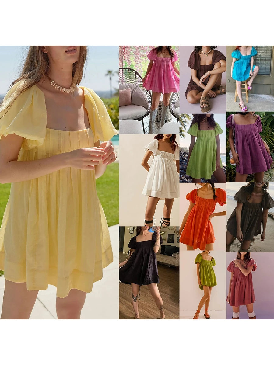 Chic Women's Summer Babydoll Puff Sleeve Dress - Image 9