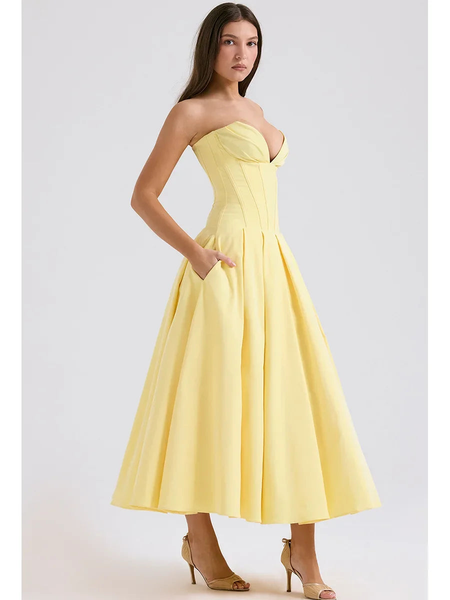 Elegant Yellow Strapless Bodycon Dress for Formal Occasions - Image 10