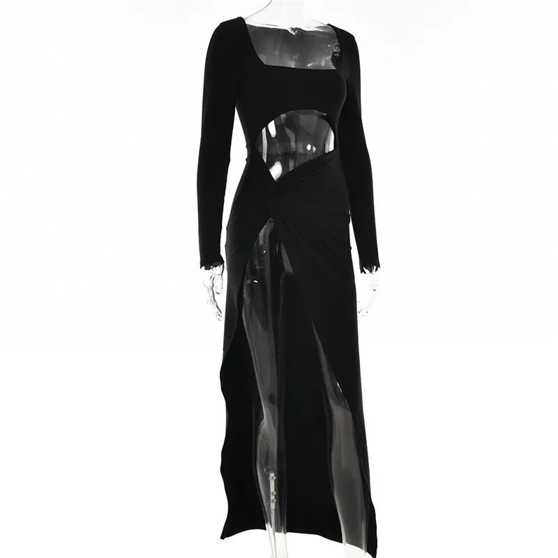 Elegant Hollow Out High Split Maxi Dress for Women - Image 30