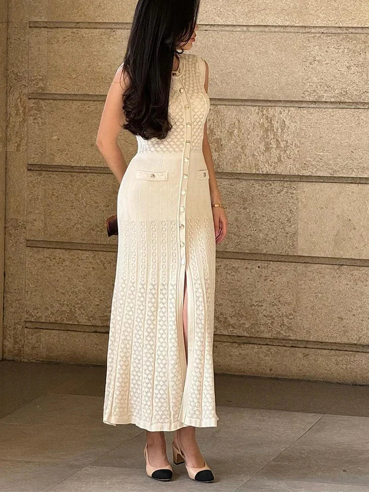Stylish Sleeveless O-Neck Split Knitted Dress for Women - Image 3