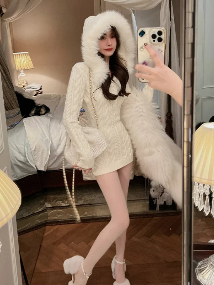 Cozy Hooded Knitted Mini Dress for Women - Image 11