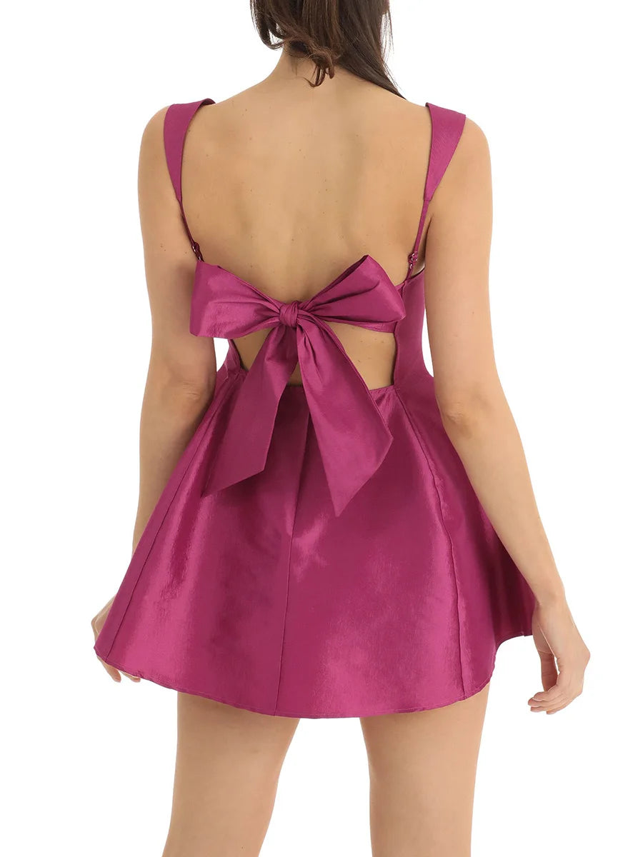 Chic Backless A-line Dress with Big Bow Straps - Image 15