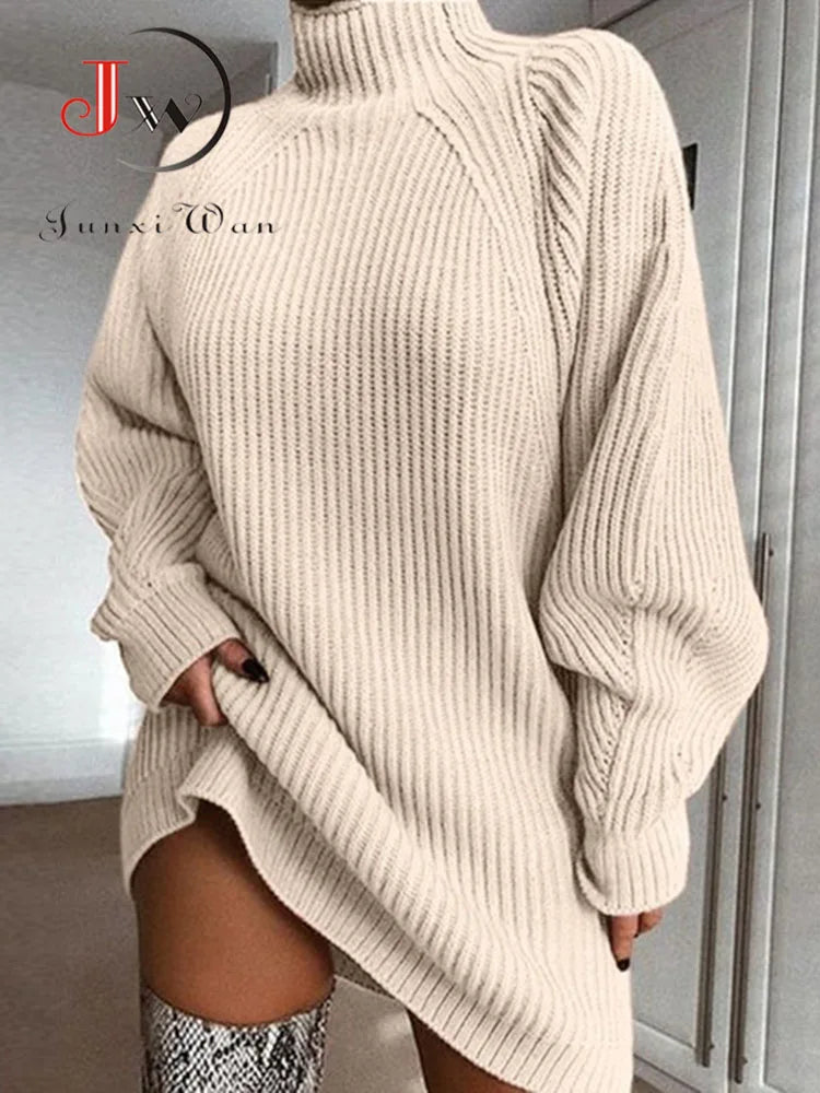 Elegant Women's Knitted Turtleneck Mini Sweater Dress - Image 3