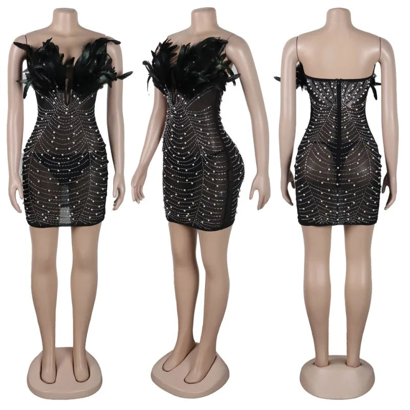 Sexy High Waist Feather Bodycon Mini Dress for Parties - Image 9