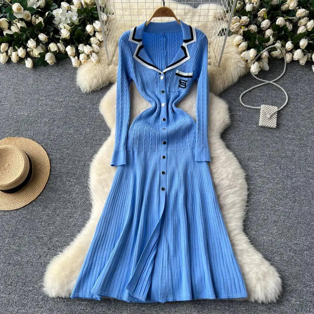 Elegant French Retro Knitted Slim Dress for Women - Image 15