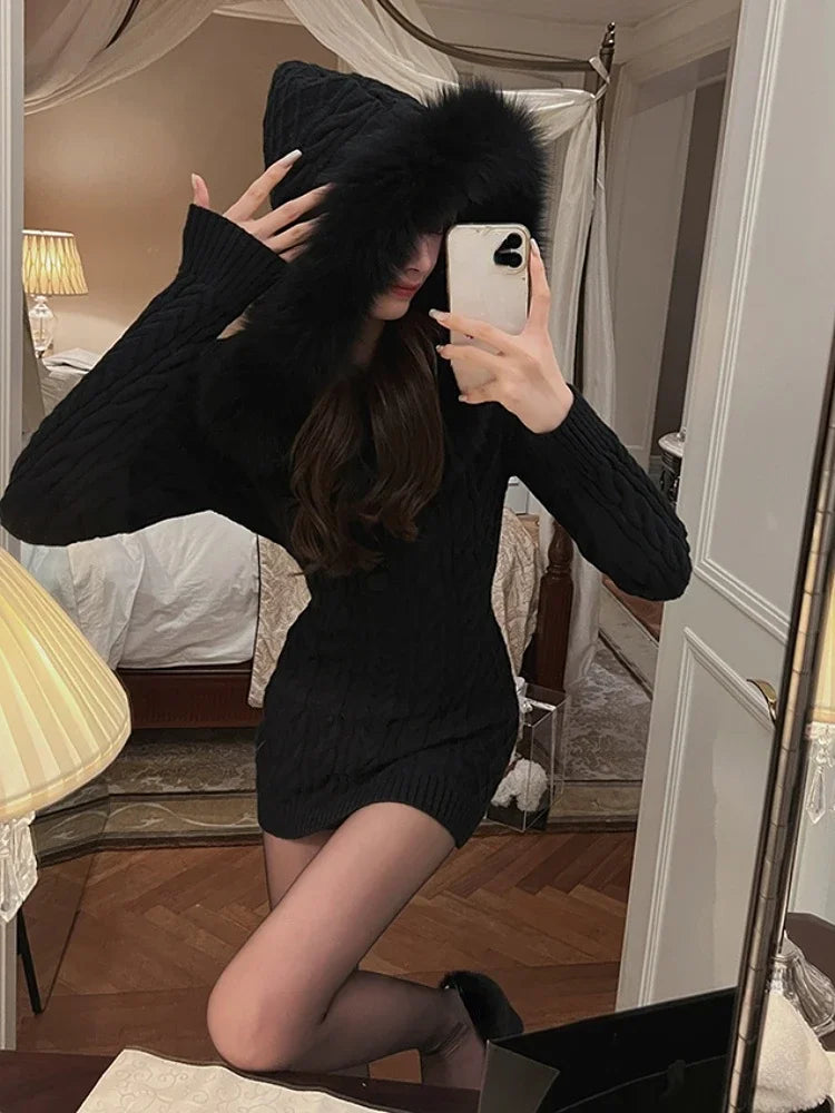 Cozy Hooded Knitted Mini Dress for Women - Image 13