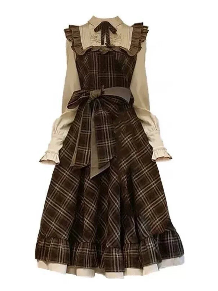 Women’s Vintage Plaid Two-Piece Dress - Slim Fit Winter Fashion - Image 6