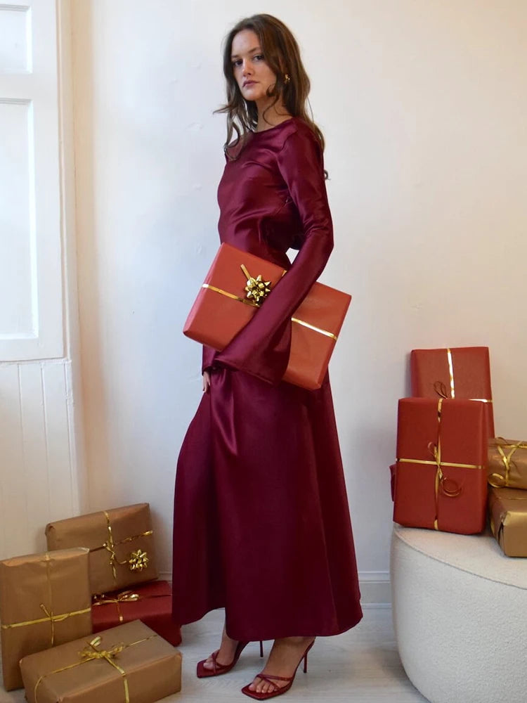 Elegant Satin Christmas Evening Dress for Women - Image 41