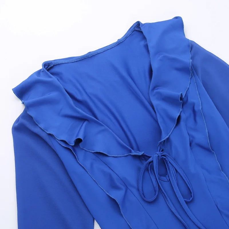 Summer V-Neck Mesh Bandage Mini Dress with Ruffles - Image 30