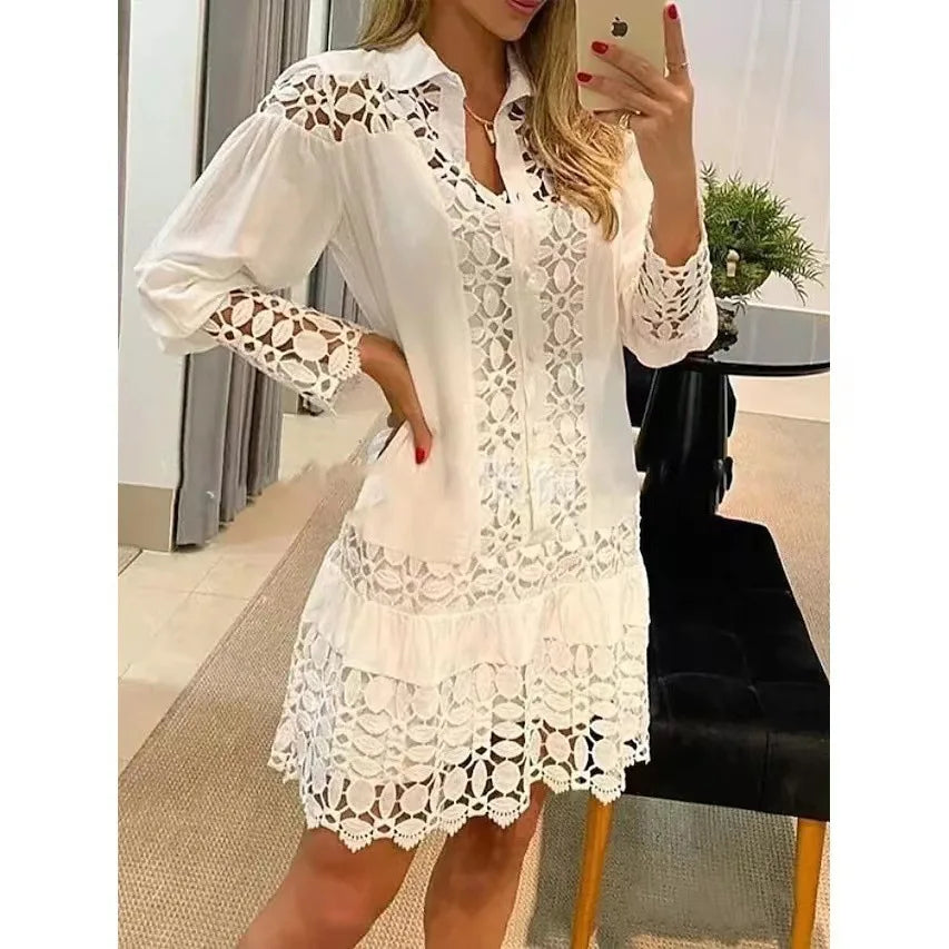 Elegant Women's Long Sleeve Lace Stitching Dress - Image 6