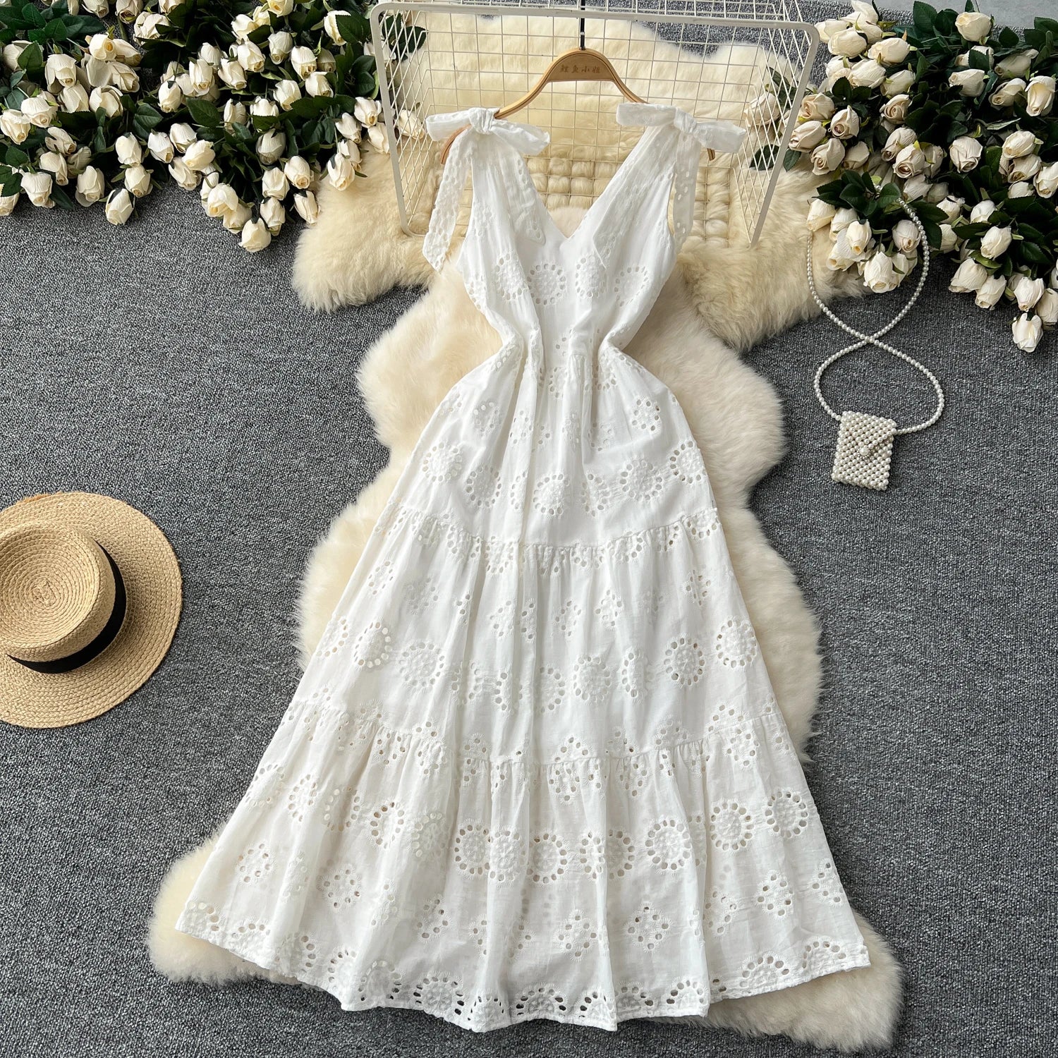 Chic A-Line Summer Slip Dress with Embroidery Bow - Image 24