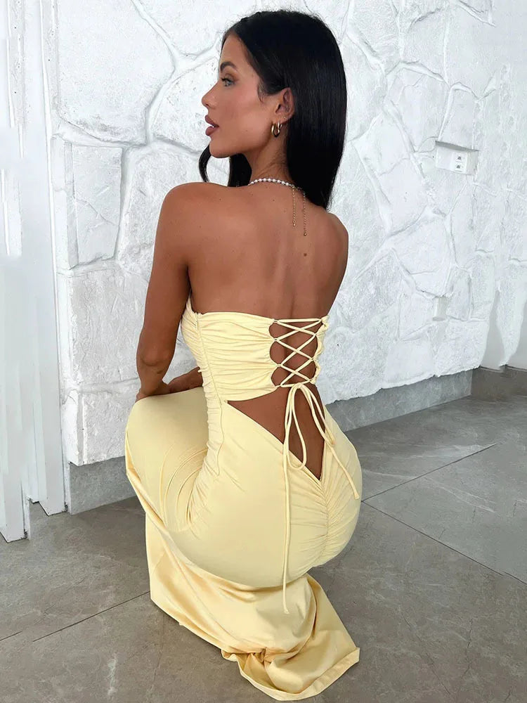 Elegant Sleeveless Lace-Up Bodycon Maxi Dress for Women