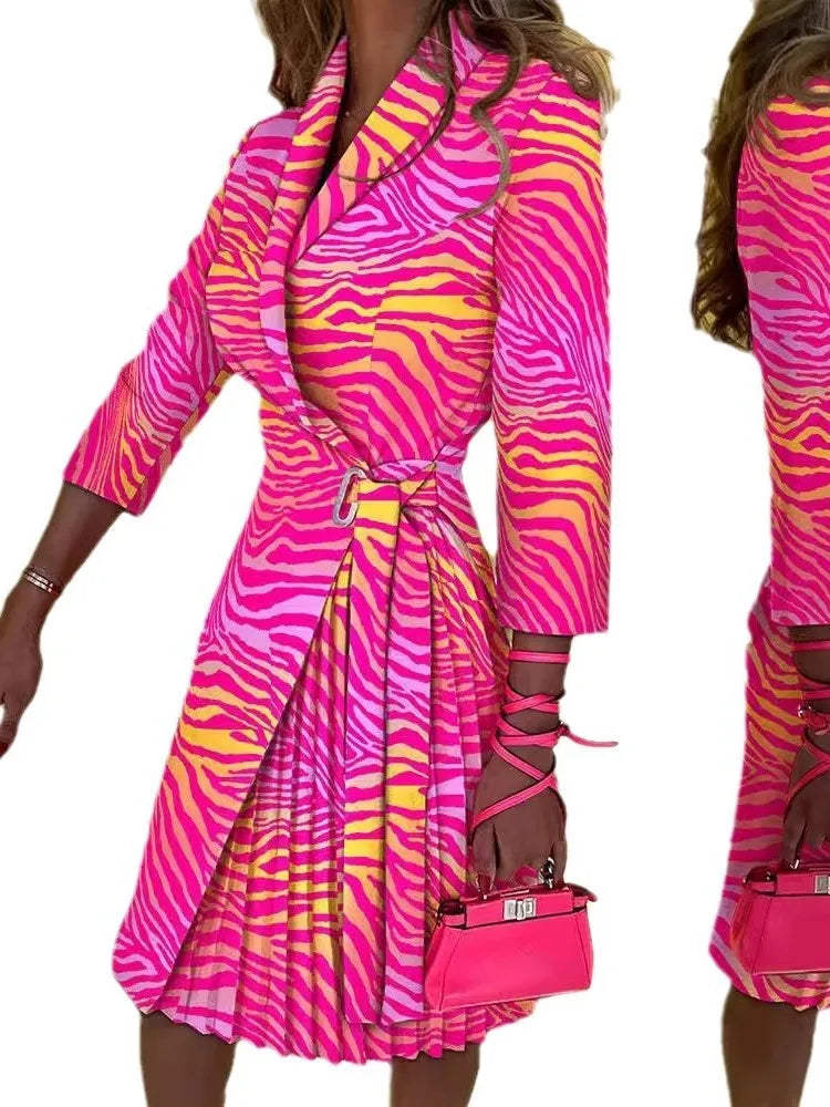 Autumn Women's V-Neck Printed Cinched Waist Dress - Image 8