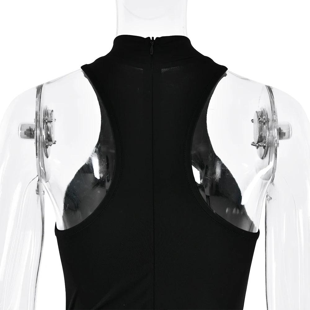 Elegant Sleeveless Satin Patchwork Hollow Out Dress for Women - Image 17