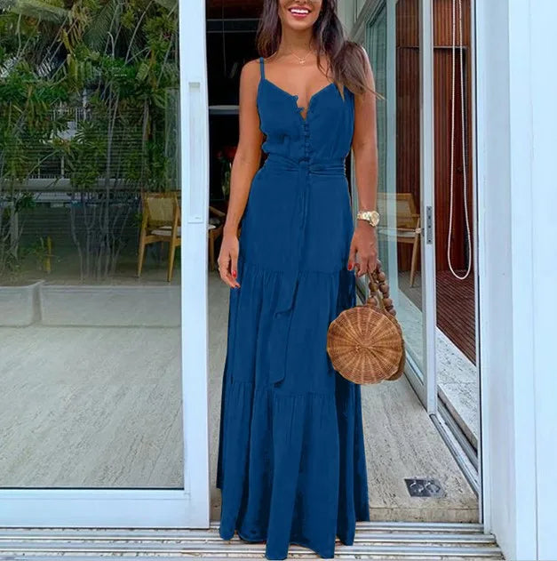 Elegant Bohemian Spaghetti Strap Maxi Dress for Summer - Image 25