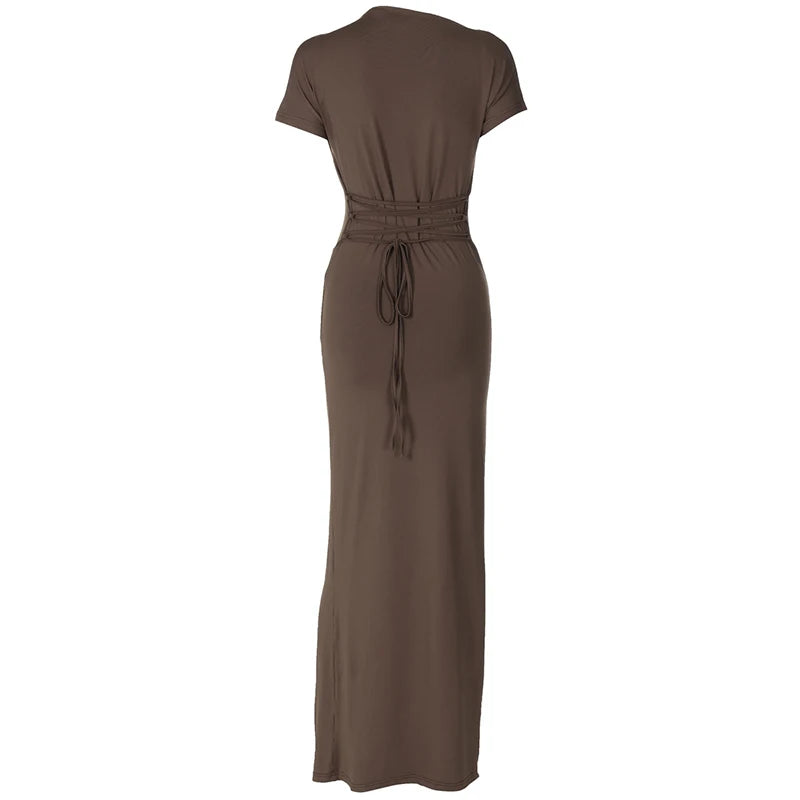 High Waist Sexy Maxi Dress with Lace-Up Detail - Image 24