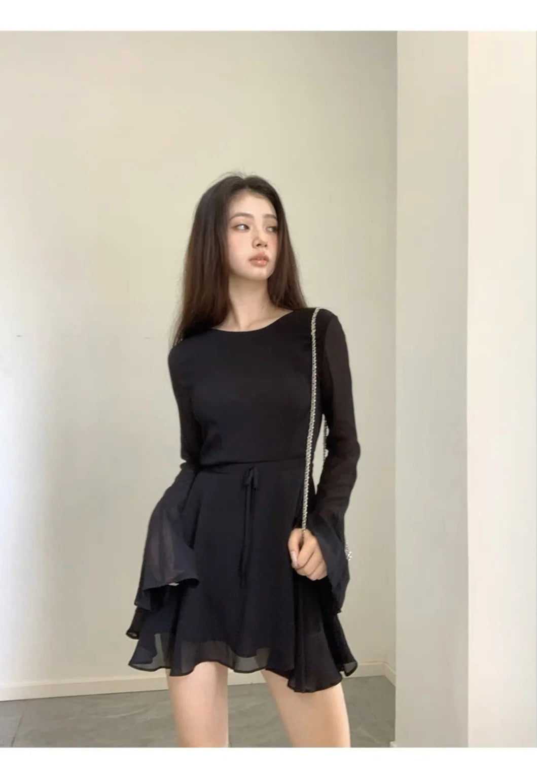 Elegant Backless Black Mini Dress with Lace-Up Detailing - Image 12