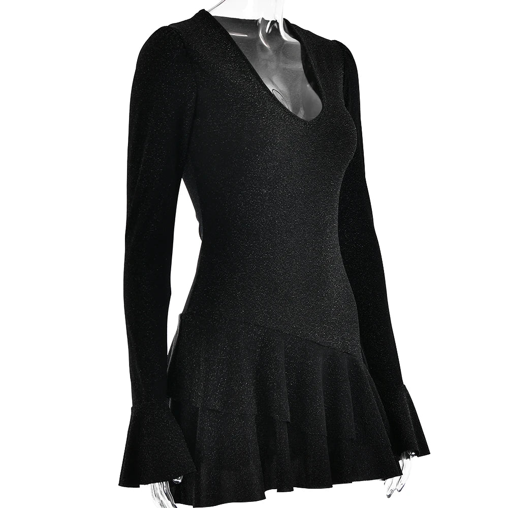 Elegant Silk Deep V Ruffled Bodycon Mini Dress for Women - Image 13