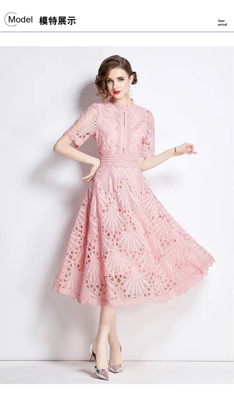 Elegant Vintage Lace Short Sleeve Summer Dress for Women - Image 18