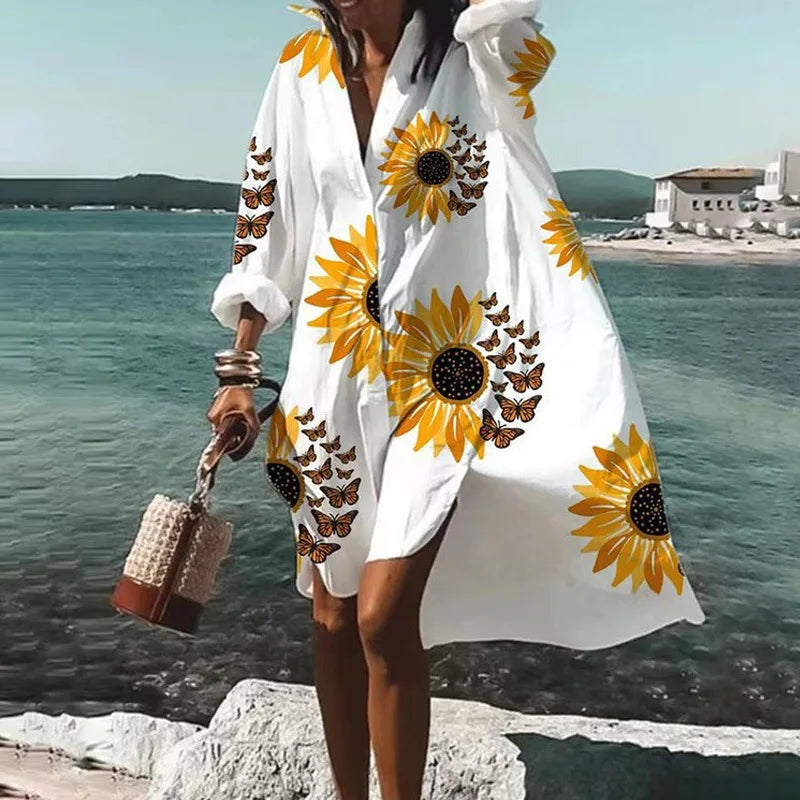 Chic Autumn Printed Lapel Long Sleeve Dress for Women - Image 9