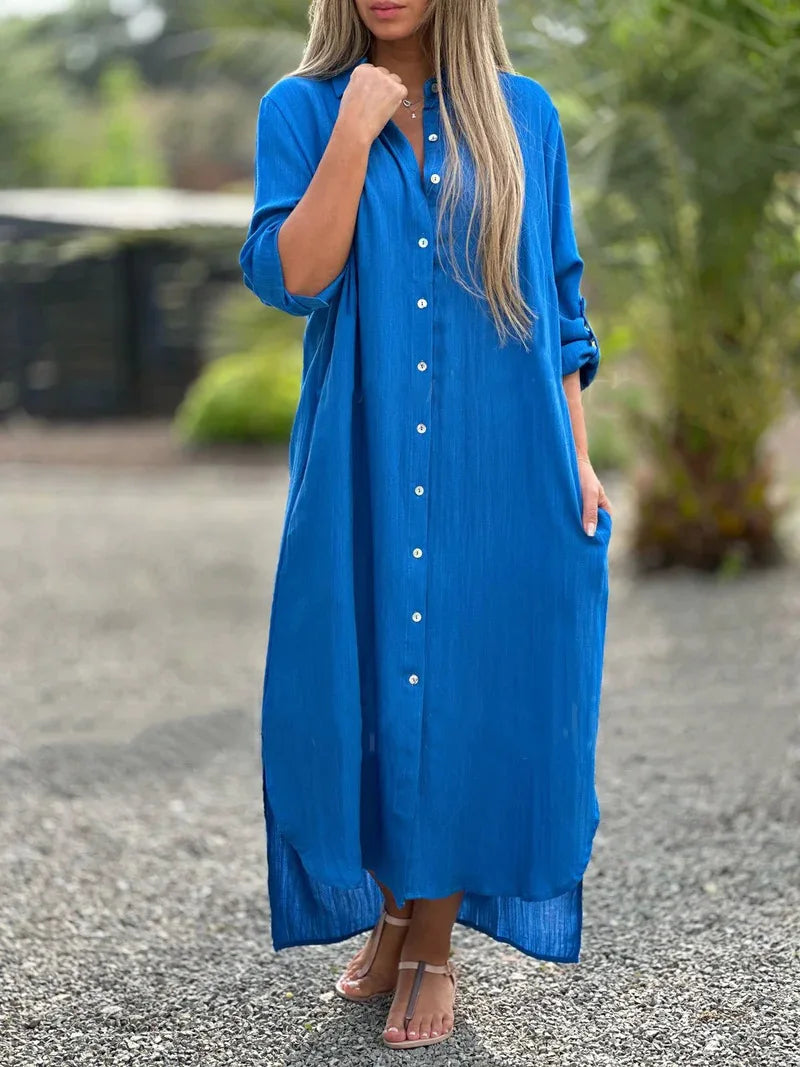 Casual Long-Sleeved Cotton Linen Dress for Women - Image 16
