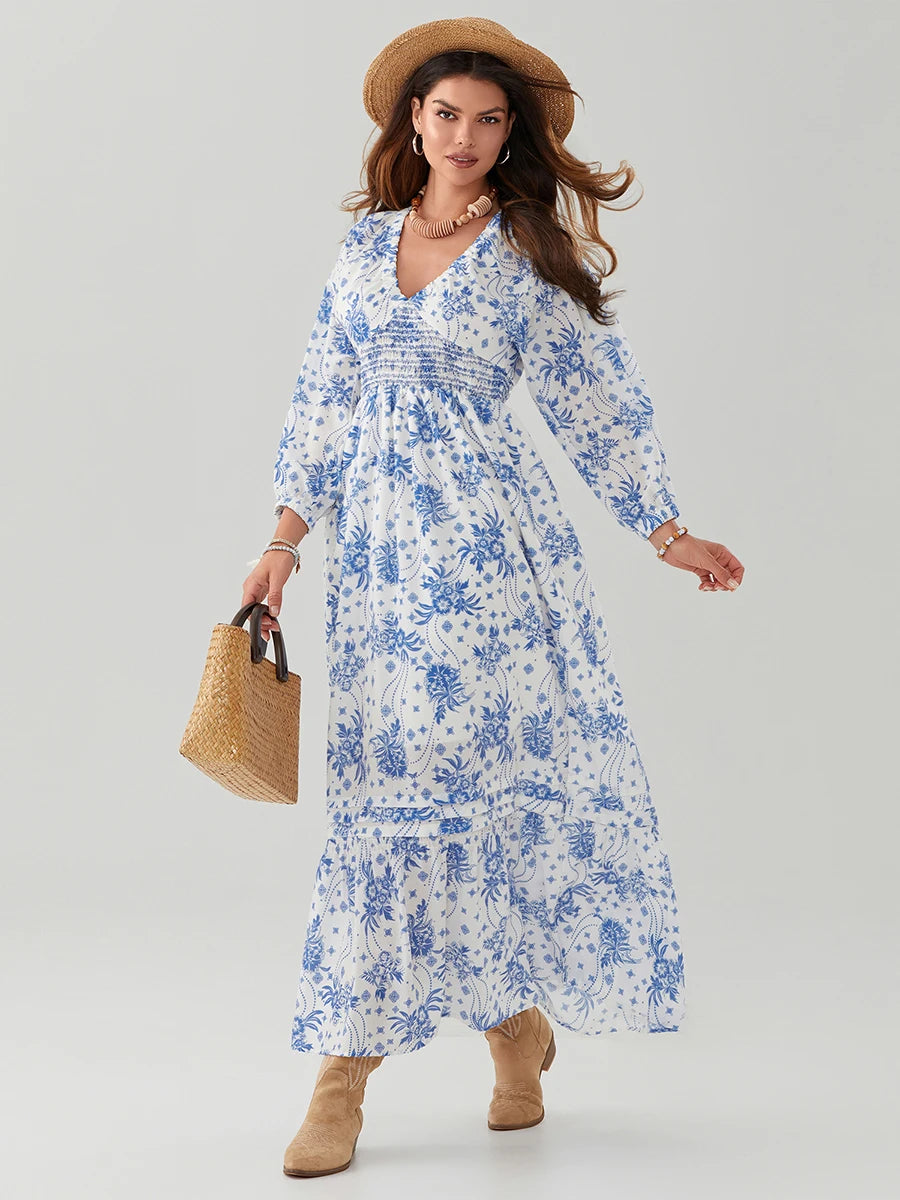 Bohemian Floral Print Flowy Beach Dress for Women - Image 3