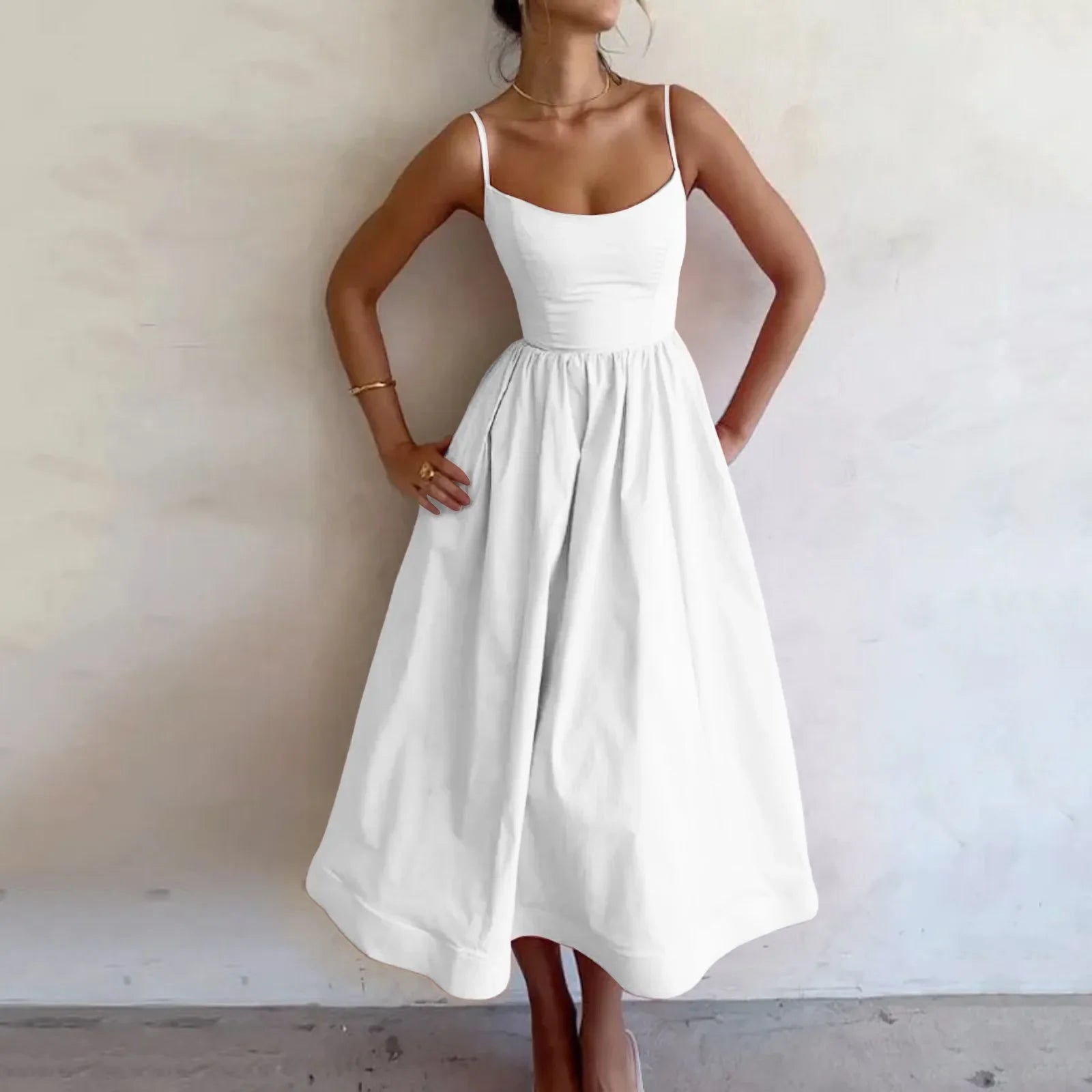 Elegant Pink Pleated Sleeveless Midi Dress for Women - Image 12