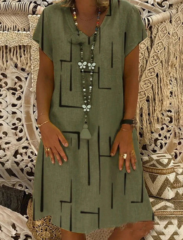 Elegant Oversized V-Neck Short Sleeve Summer Dress - Image 14