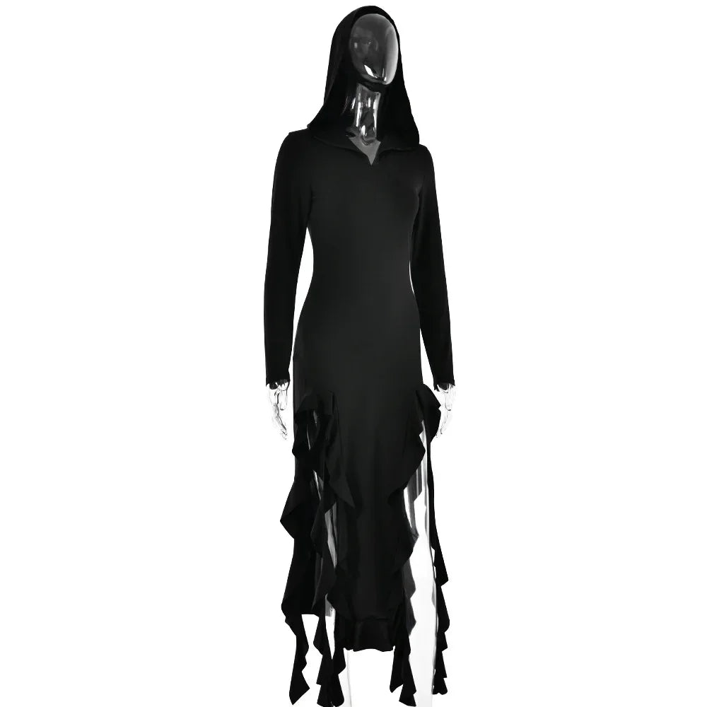Elegant Hooded Maxi Dress with Ruffle Detail for Women - Image 24