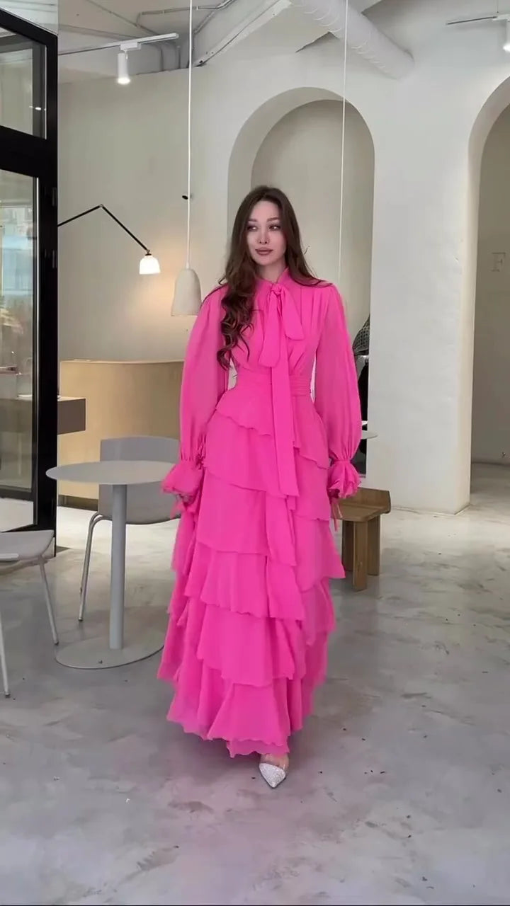 Autumn Ruffle Leaf Chiffon Semi-Turtleneck Dress for Women - Image 15