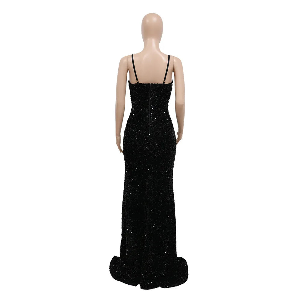 Elegant Sequin Spaghetti Strap Glitter Maxi Dress for Parties - Image 19