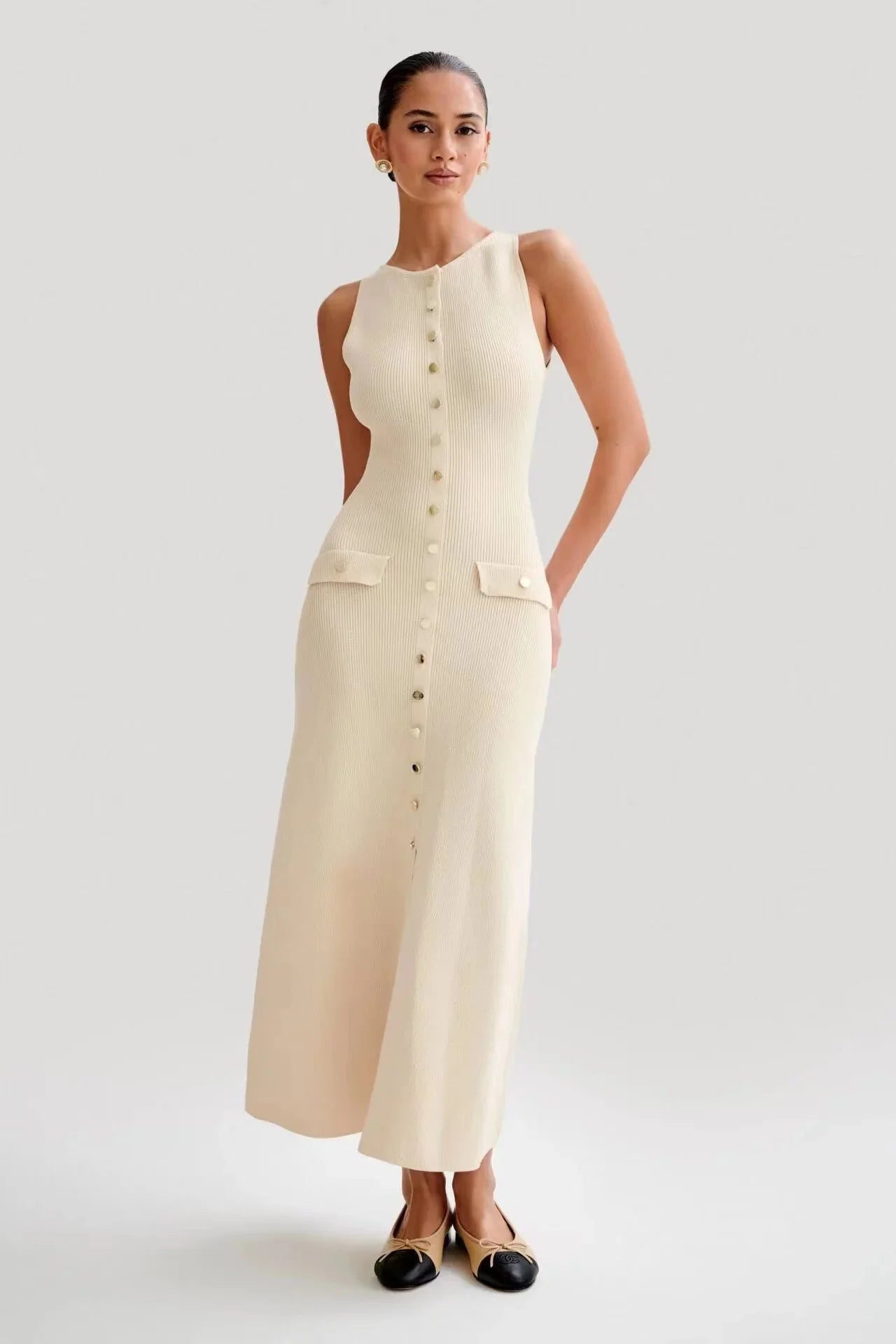 Elegant Sleeveless Knitted Long Dress with Pockets for Women - Image 10