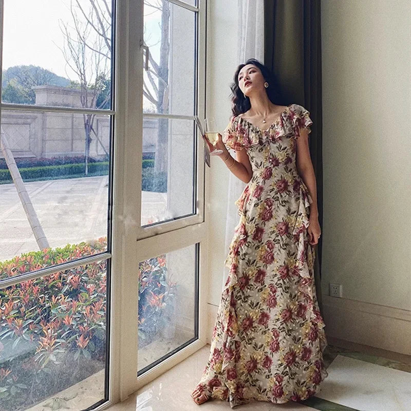 Boho Chic Floral Floor-Length Vintage Dress for Summer - Image 6