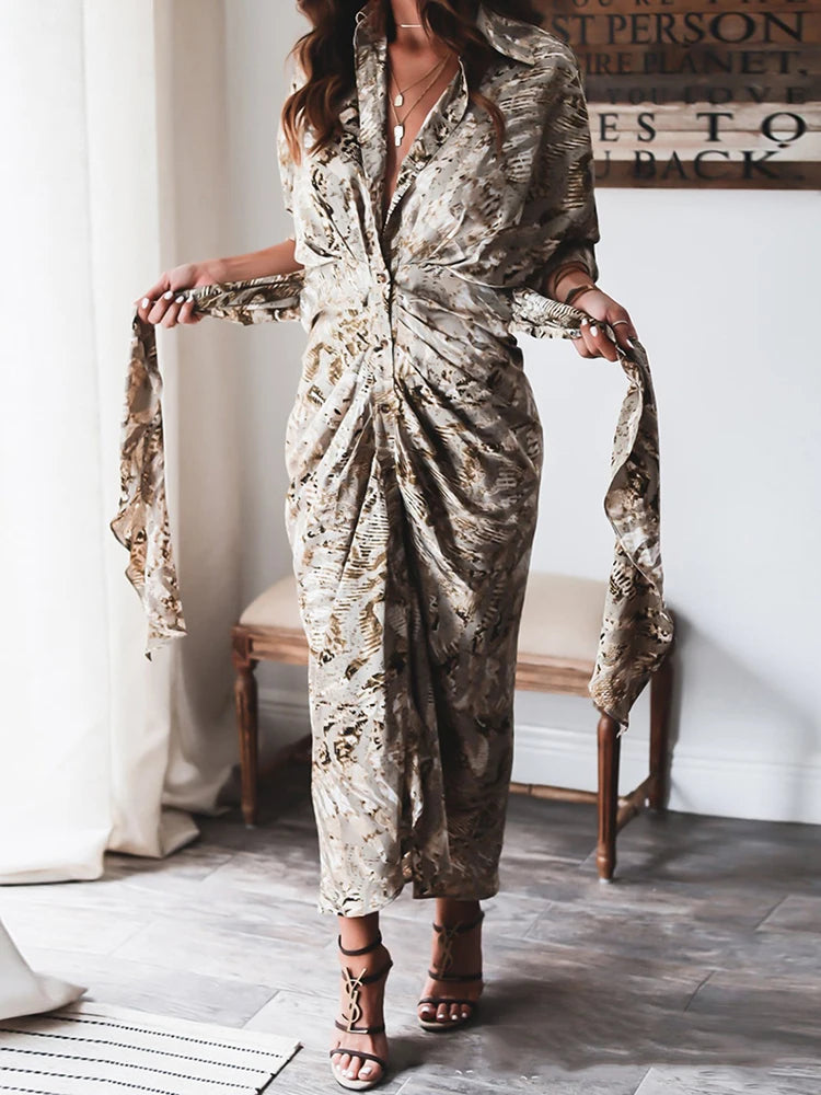 Elegant Summer Short Sleeve Ruched Shirt Dress for Women - Image 3