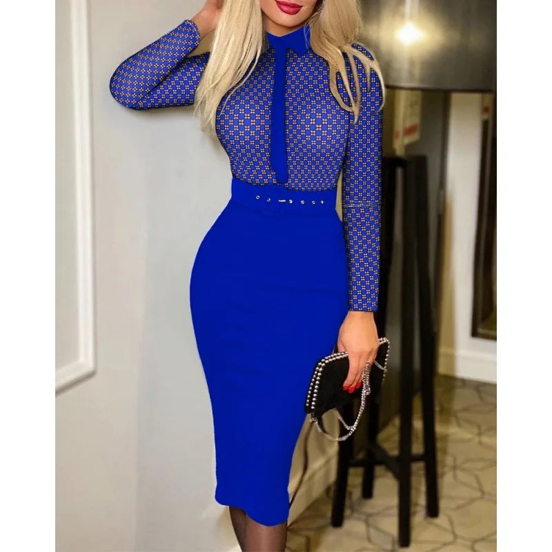 Chic Printed A-line Dress with Belt for Women - Image 16