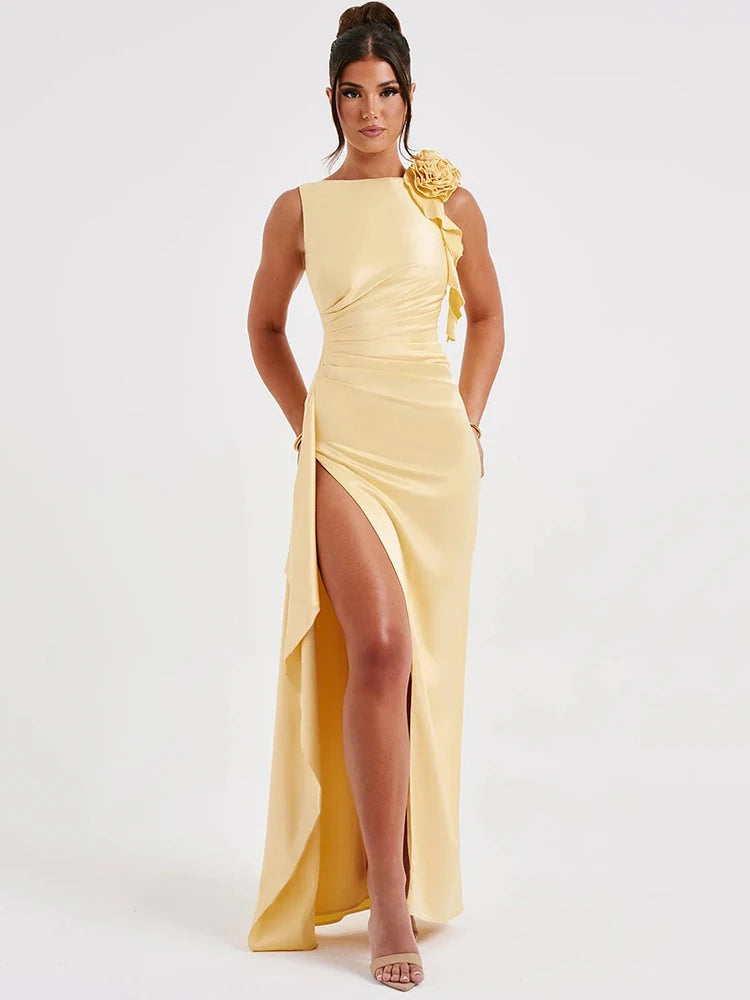 Backless Thigh High Split Satin Maxi Dress for Women - Image 6