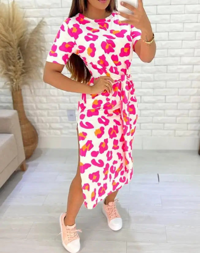 Elegant Leopard Print Knotted Summer Casual Dress for Women - Image 14