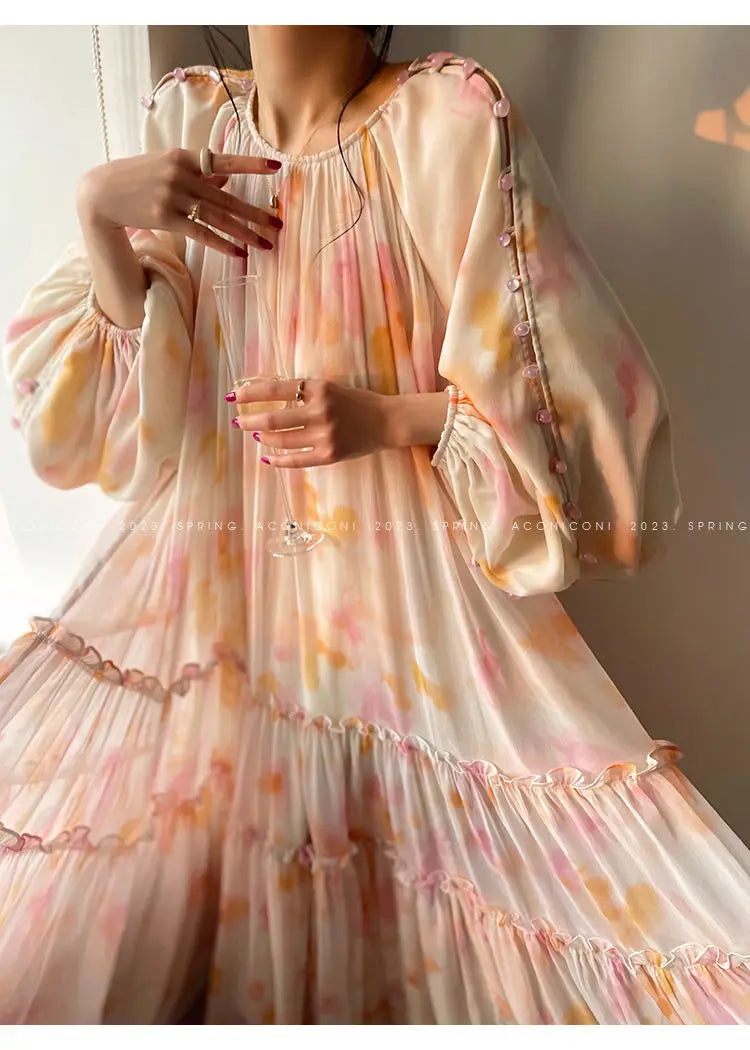 Elegant Beaded Long Sleeve Lantern Dress for Summer Parties - Image 21