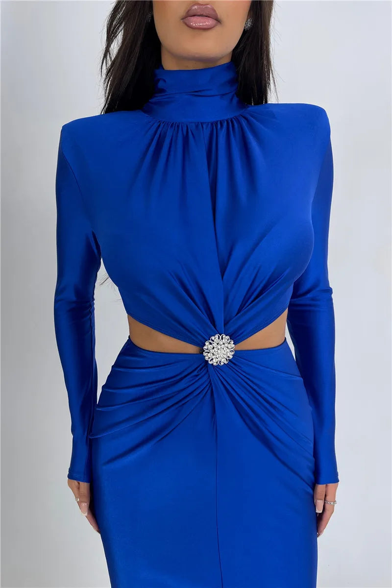 Elegant Hollow Out Turtleneck Long Sleeve Maxi Dress for Women - Image 32