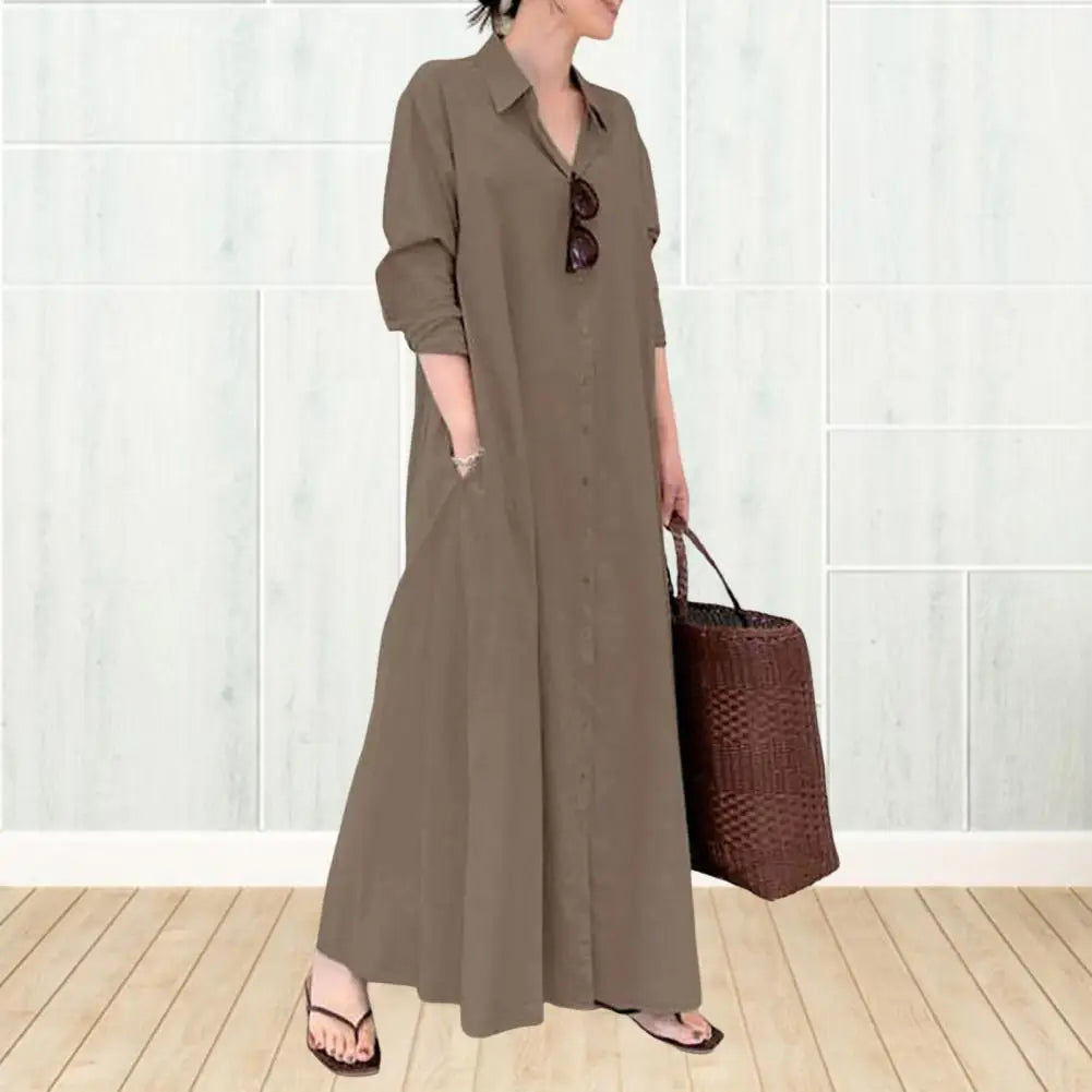 Chic Loose Cut Maxi Dress with Button Closure - Image 3