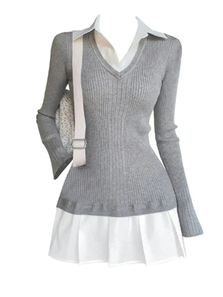 Trendy Vintage Mini Knit Dress with Long Sleeves - Image 12