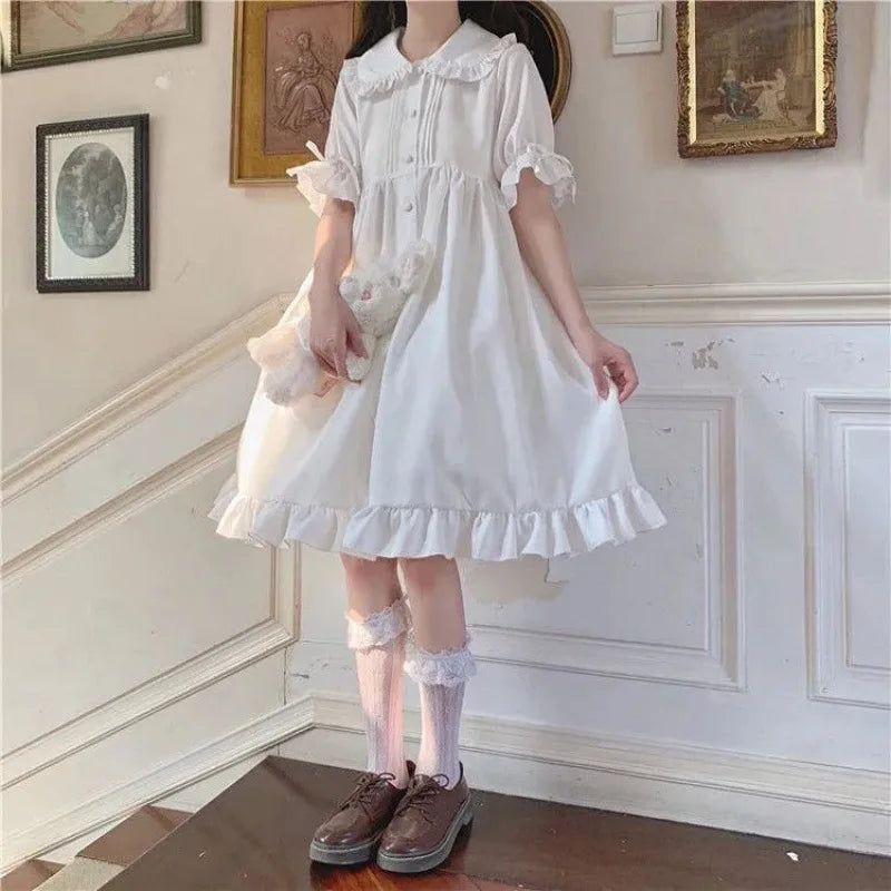 Women's Kawaii White Puff Sleeve Midi Dress - Image 6